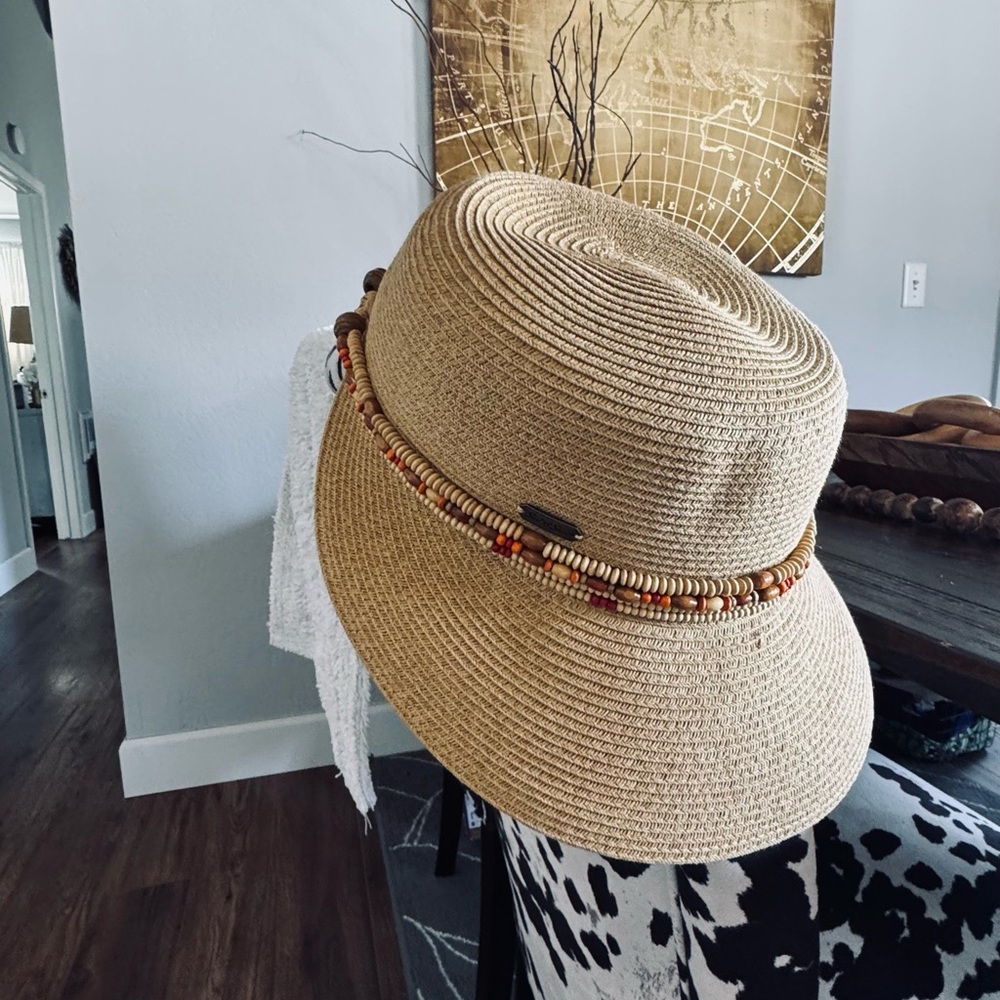 Sun & Sand Beaded Straw Sun Hat in Natural Tan